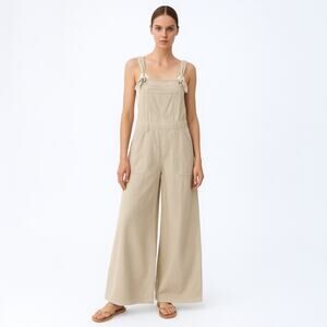 NEW Anthropologie Beige Sleeveless Baggy Wide Leg Palazzo Overall Jumpsuit Sz M